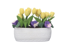 Mali flor de Tulipa Amarela de Argila Miniatura Vaso Cerâmica Decoração Casa de Bonecas 1/12