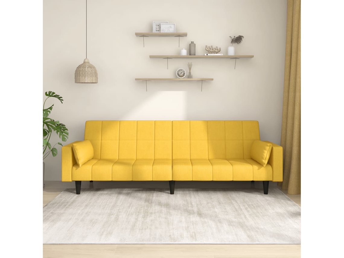 Vidaxl Sofá-cama 2 Lugares Com Duas Almofadas Tecido Amarelo