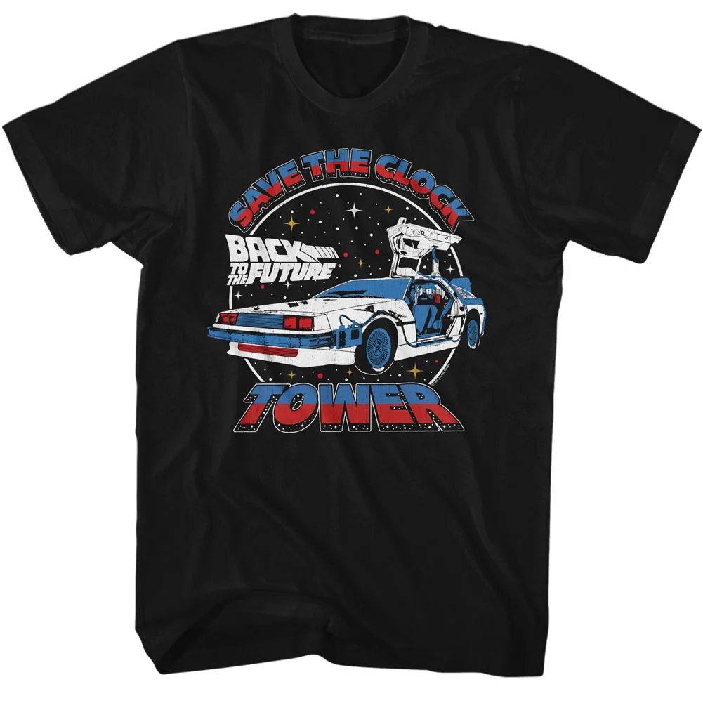 Unisex Adult T-shirt Rockinstone Back To The Future Movie Clock Tower Split Color Black Sizes
