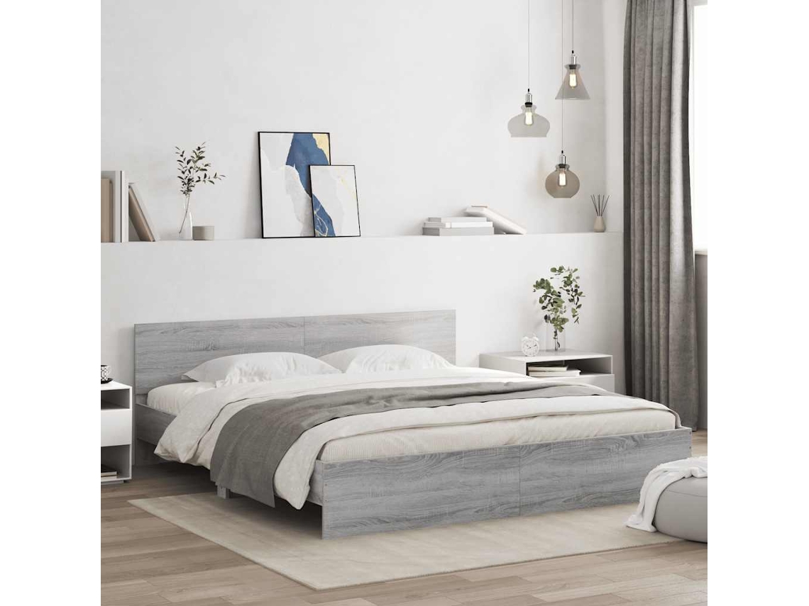 Vidaxl Estrutura Cama C/ Cabeceira/luzes Led 180x200cm Cinzento Sonoma