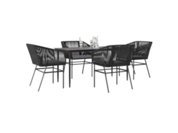 Vidaxl Conjunto De Jantar Jardim 5 Peças Almofadas Vidro Vime Pe Preto