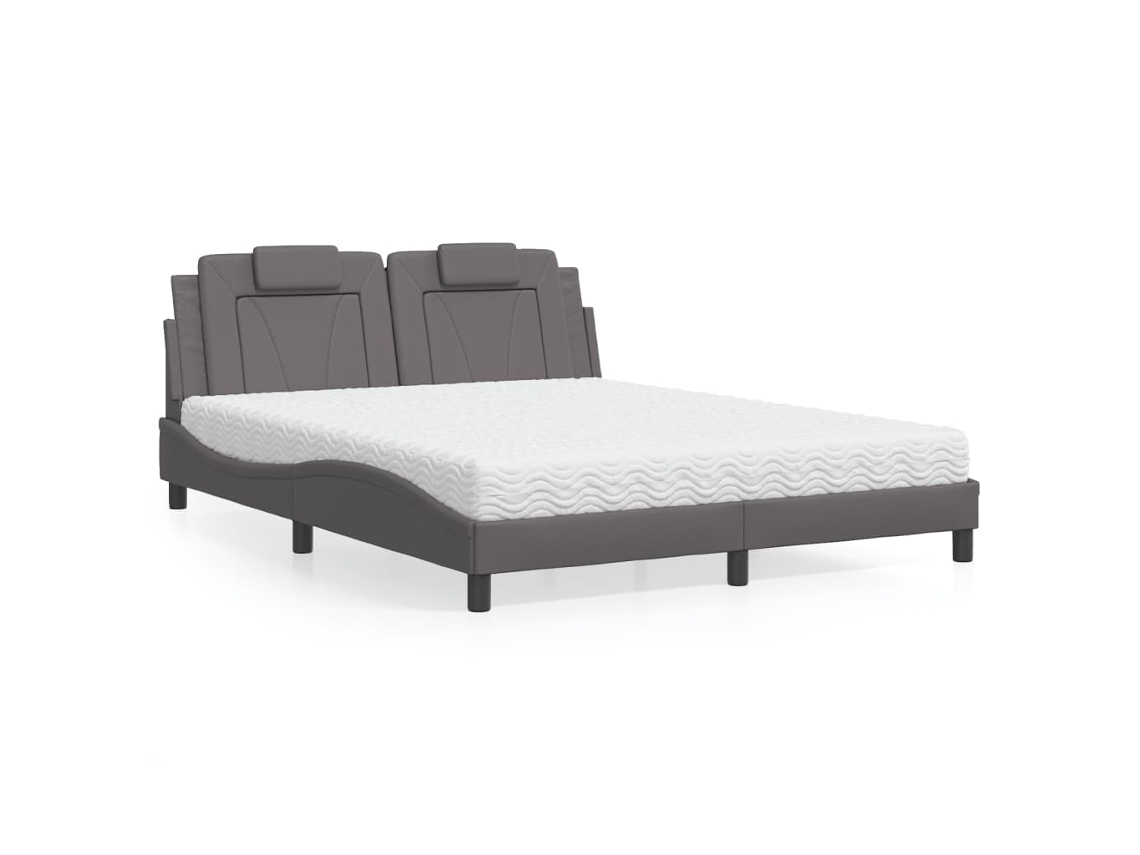 Cama Com Colchão 160x200 Cm Couro Artificial Cinzento
