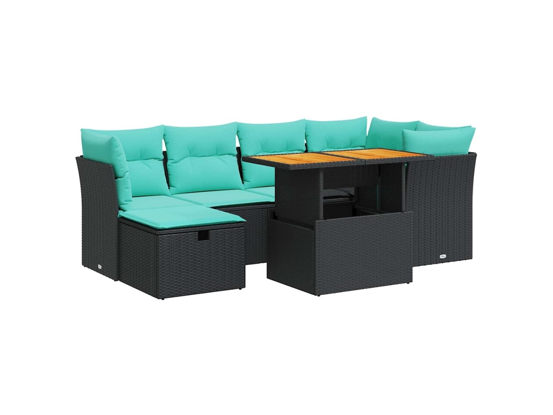 Conjunto de 7 Sofás Jardim com Almofadões Vime Pe/acácia Castanho MAISON EXCLUSIVE (7 pcs)