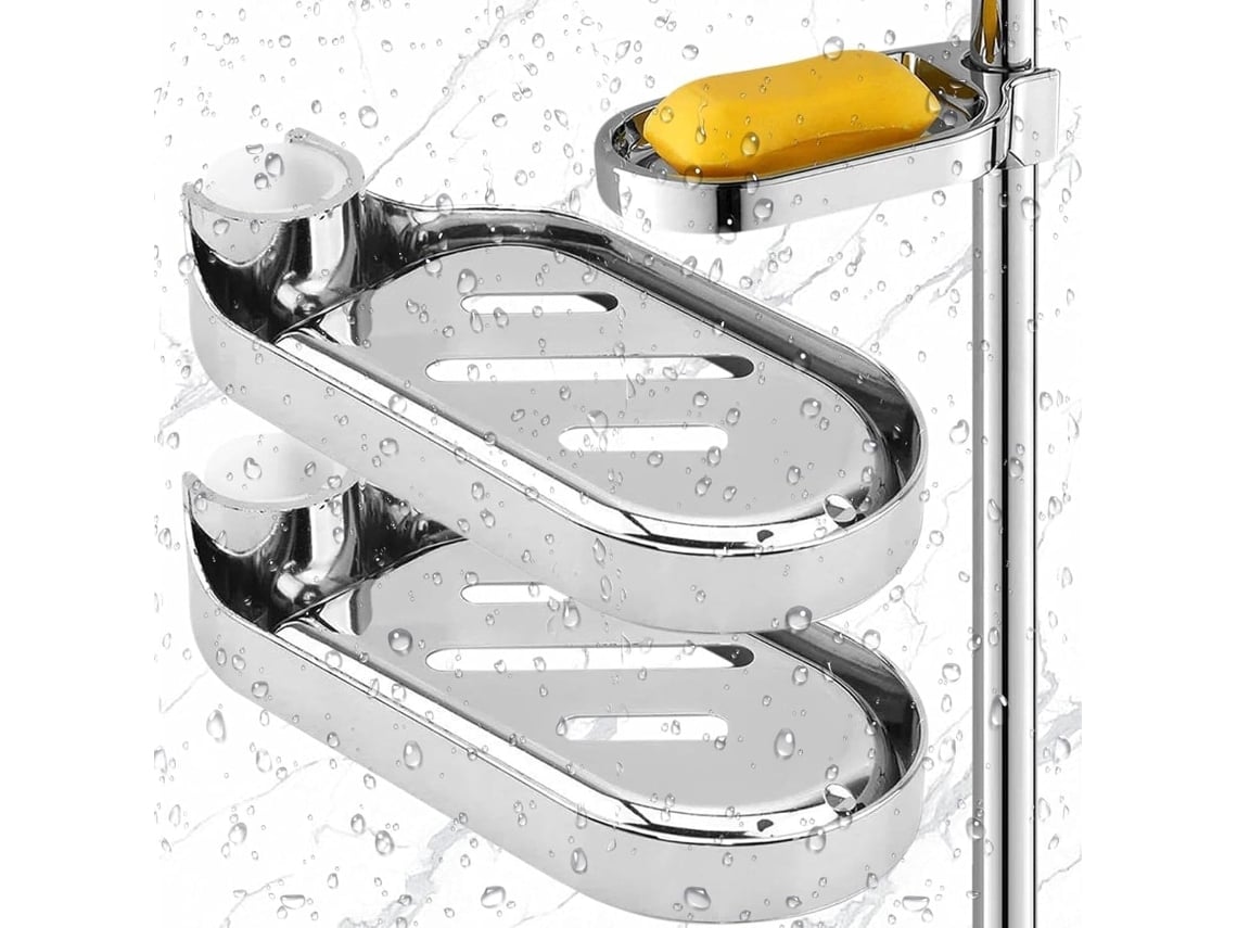 Saboneteira Ajustável 16x8,5cm Material Abs Acessórios para Barra de Chuveiro Não Requer Furação MDUG (pacote com 2)