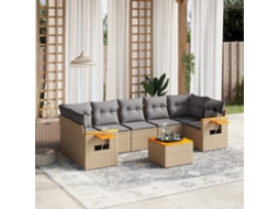 Vidaxl 8 Pcs Conjunto De Sofás P/ Jardim Com Almofadões Vime Pe Bege