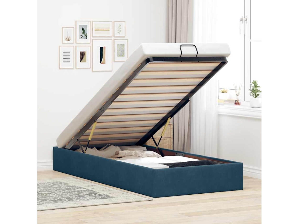 Vidaxl Ottoman Bed Frame No Colchão Azul Escuro 90x190 Cm Veludo