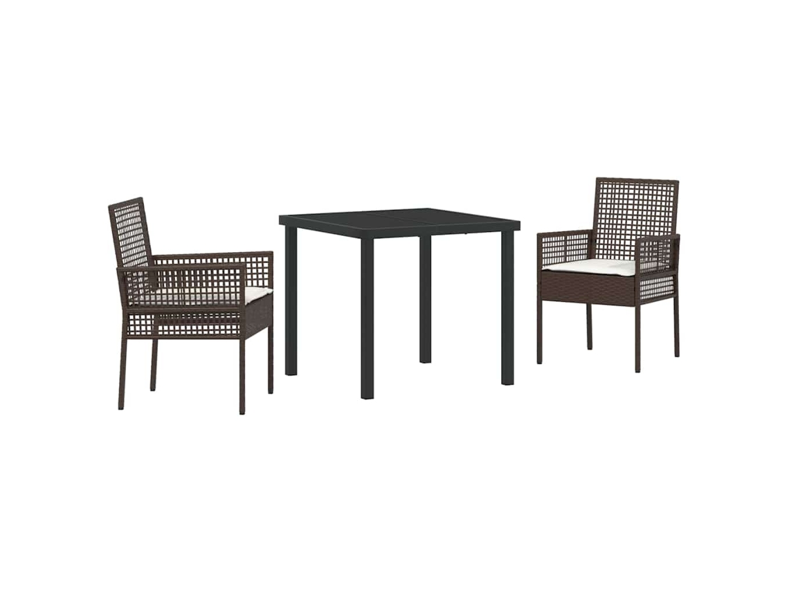 Conjunto de Móveis de Jardim HARLANV1 com 3 Pcs para Refeição Vime e Polipropileno Castanho