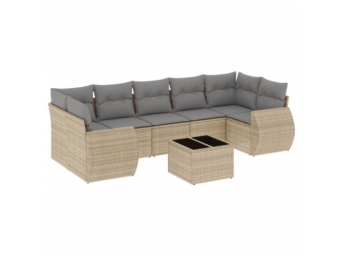 Conjunto de 8 sofás de jardim com almofadões Vime Pe Bege MAISON EXCLUSIVE (8 peças)