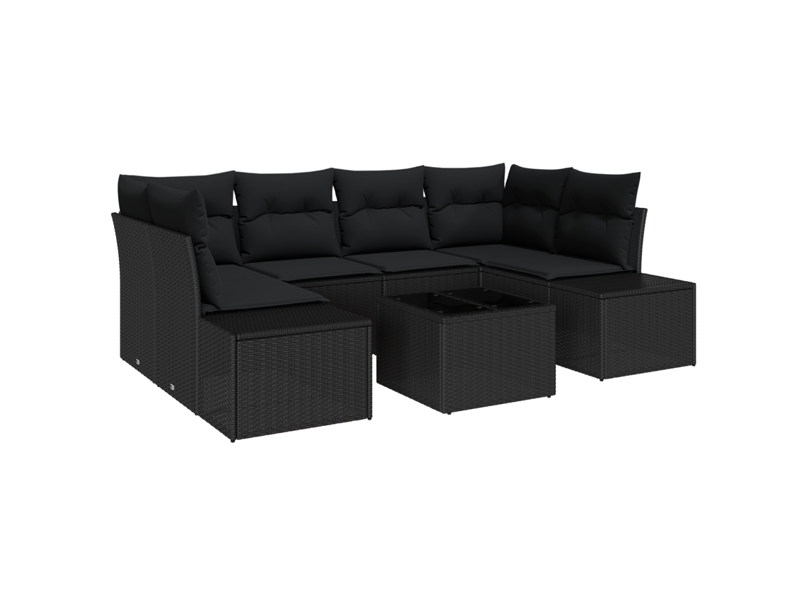 Conjunto 7 Conjunto De Sofá De Jardim Vidaxl Preto Vime Pe (55 X 55 X 37 Cm)