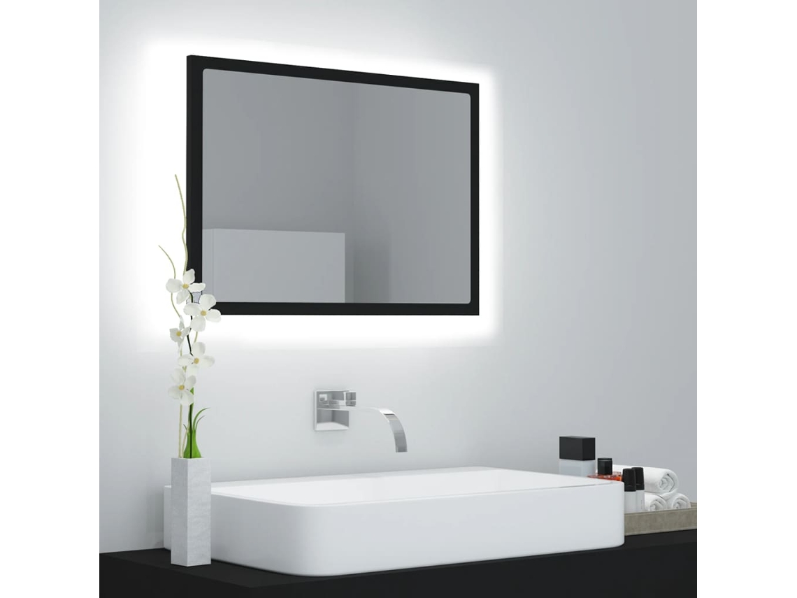 Vidaxl Espelho De Casa De Banho Com Led 60x8,5x37 Cm Acrílico Preto