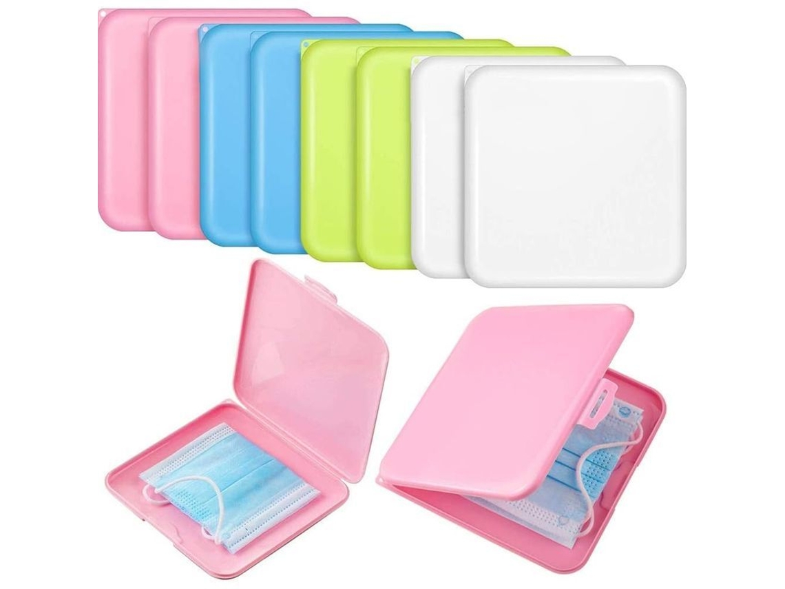 Conjunto de 8 caixas de armazenamento portáteis para máscaras com tampa, caixas de armazenamento e estojos de transporte em plástico resistente.
