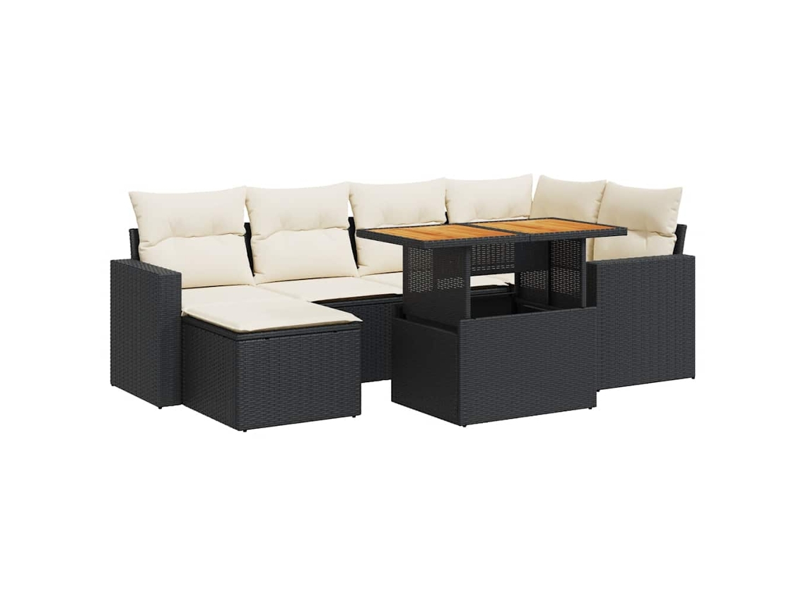 Conjunto de 7 Sofás para Jardim com Almofadões Vime Pe Preto MAISON EXCLUSIVE (N/A)