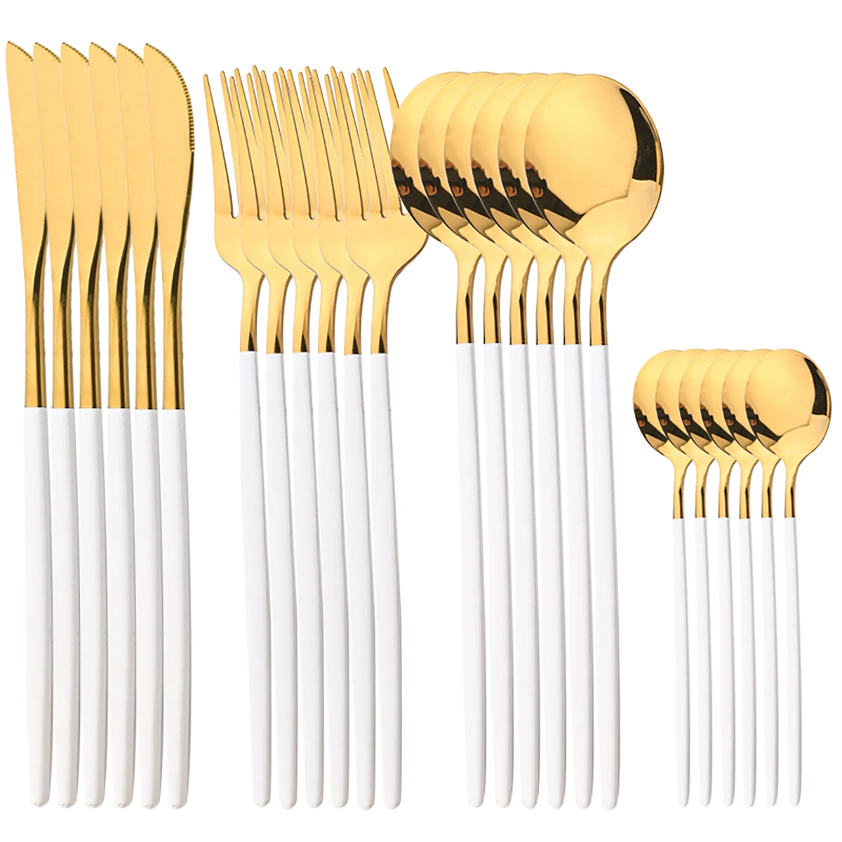 Conjunto de Talheres de Aço Inoxidável com 24 Peças, Próprio para Lava louças. MDUG (platina)