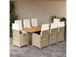 Vidaxl 9 Pcs Conjunto De Jantar P/ Jardim Com Almofadões Vime Pe Bege