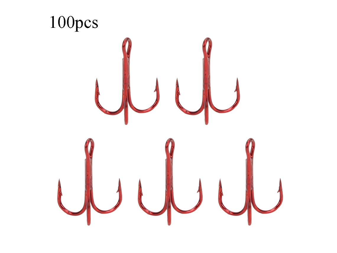 Gancho de Pesca Triplo Vermelho Aço Carbono 100pcs 6