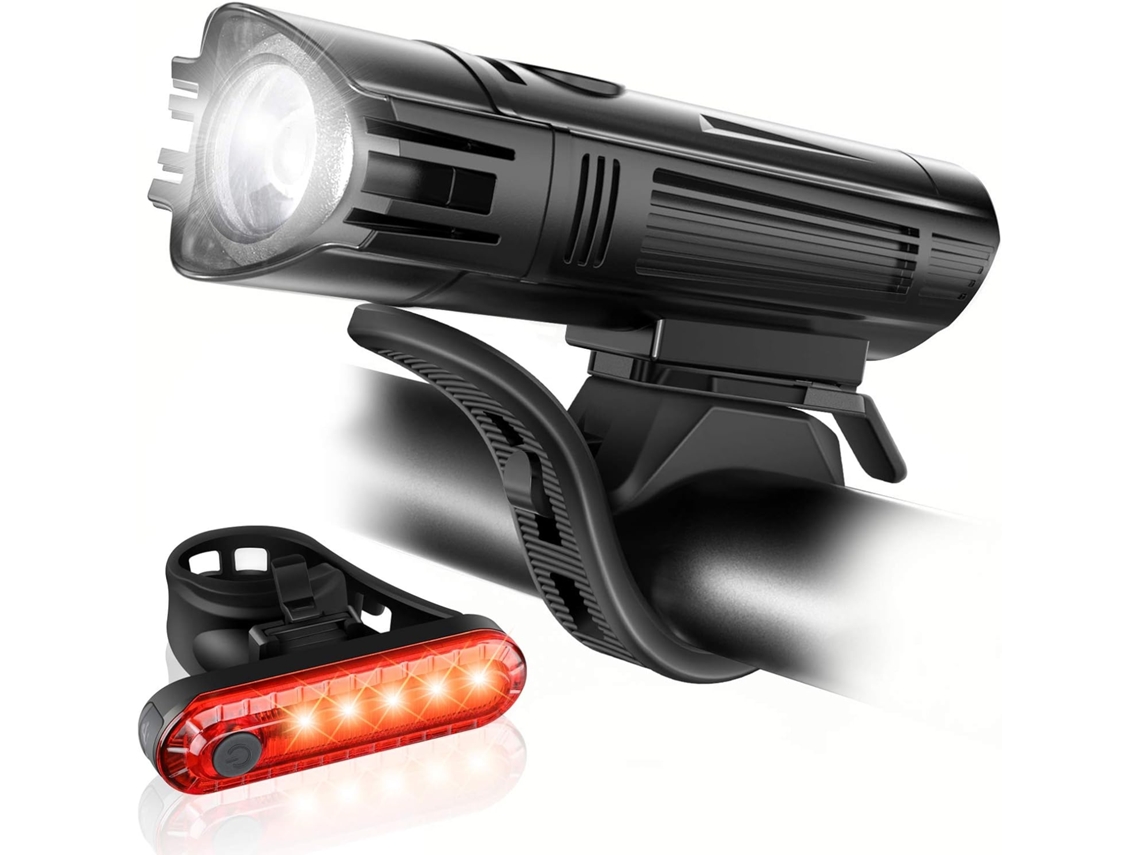 Conjunto De Luzes De Bicicleta Recarregáveis ​​via Usb Com Farol Dianteiro E Lanterna Traseira De 4 Modos (preto)