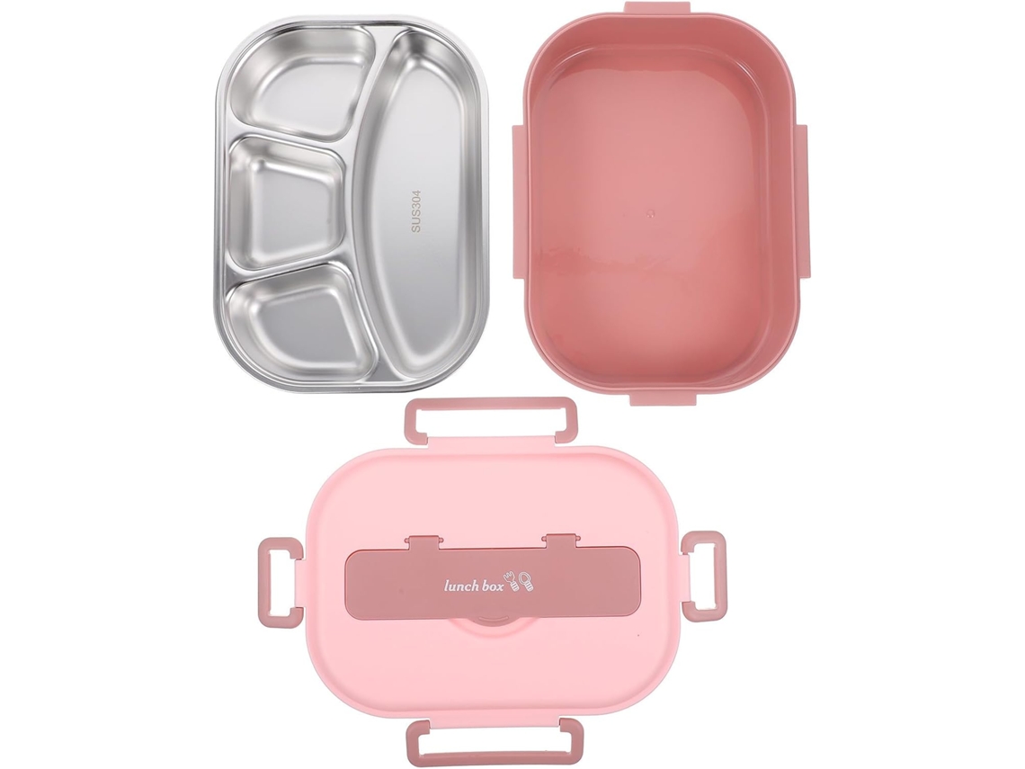 Lancheira Bento Kichvoe De 1300ml Para Adultos E Estudantes, Com 4 Compartimentos, Feita Em Aço Inoxidável E Plástico