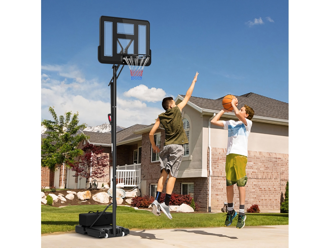 Arquibancada de Basquete, Cesto Ajustável, 235-305cm, Base com Rodas, Preto | S/MARCA