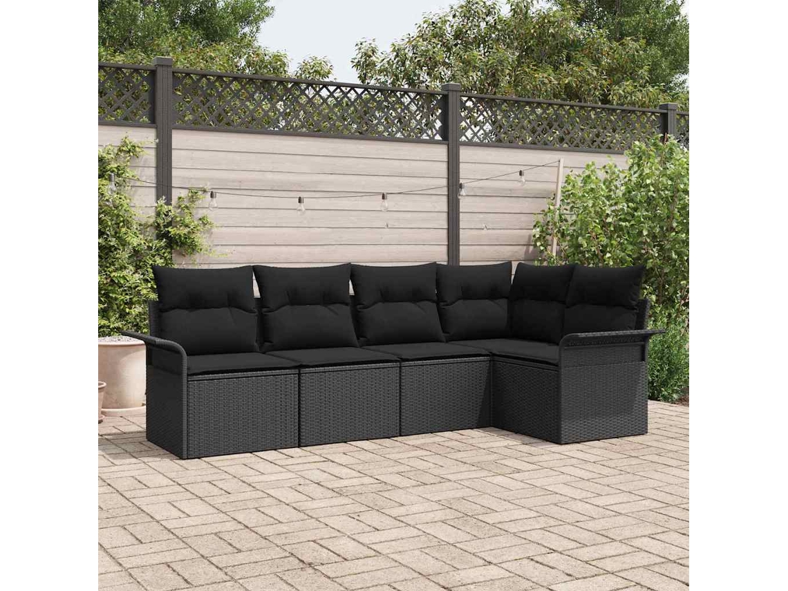 Vidaxl Conjunto De Sofá De Jardim 5 Unid. Preto Vime Pe