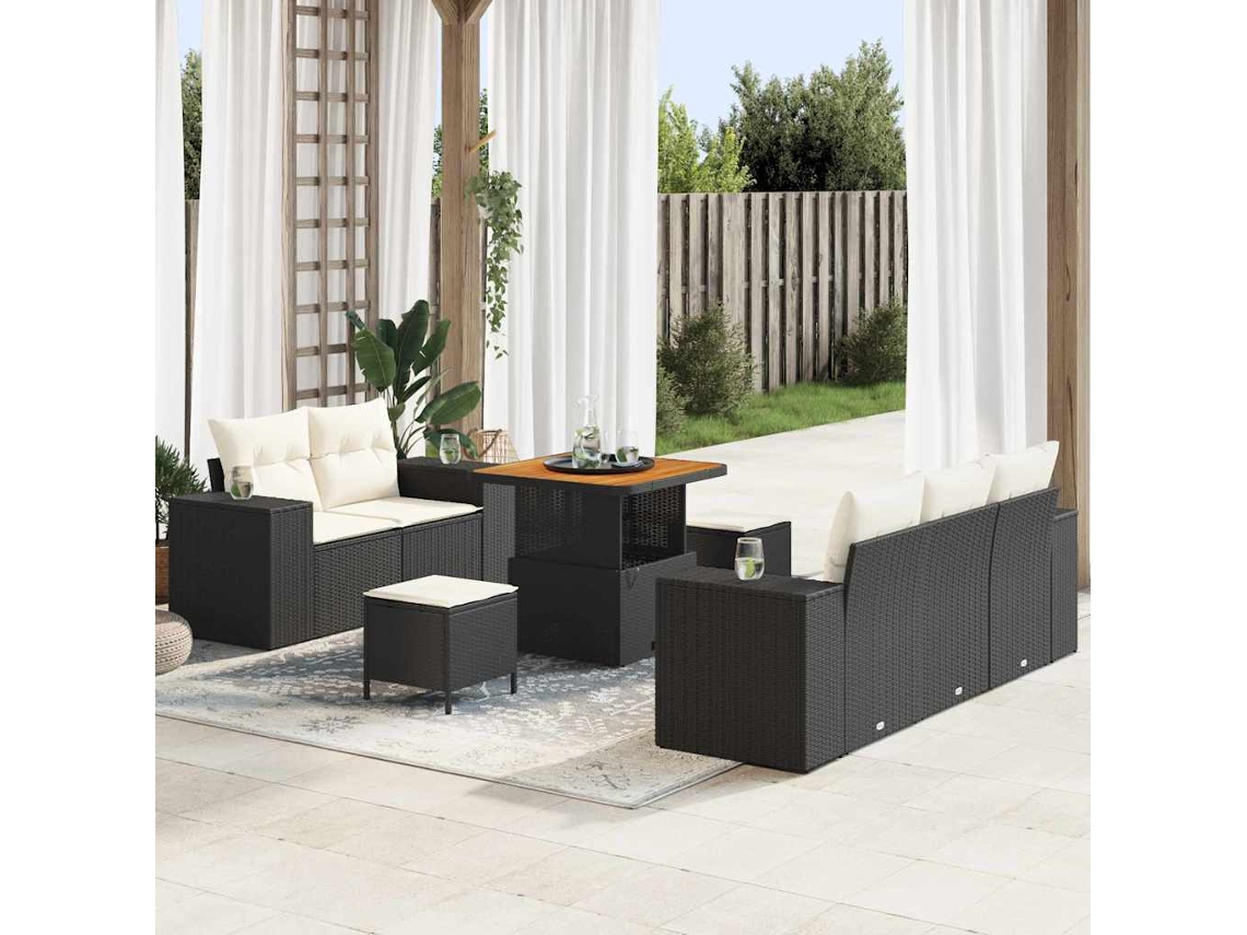 Vidaxl Conjunto De Sofá De Jardim Com Almofada 8 Pcs Preto E Creme