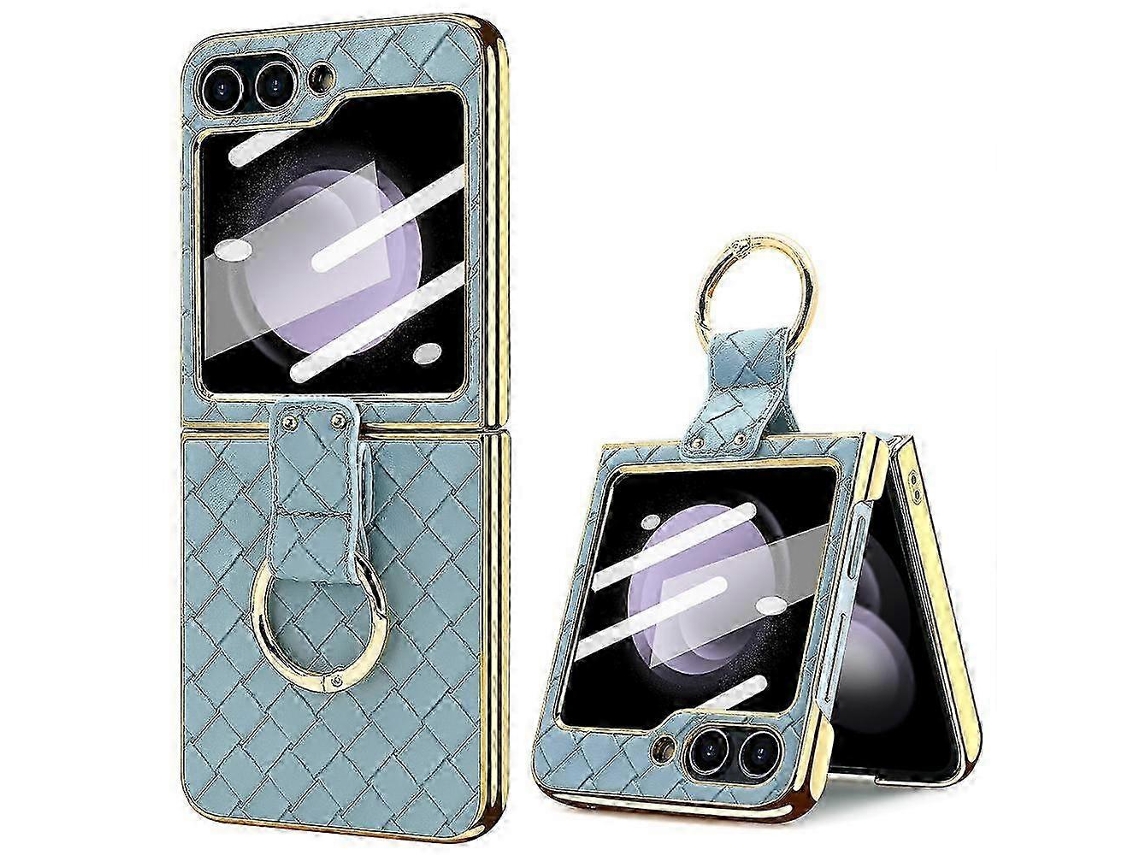 For Samsung Galaxy Z Flip5blue2026 Vietao Woven Leather Metal Ring Phone Case