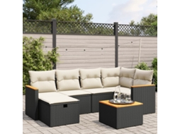 Vidaxl 7 Pcs Conjunto De Sofás P/ Jardim C/ Almofadões Vime Pe Preto