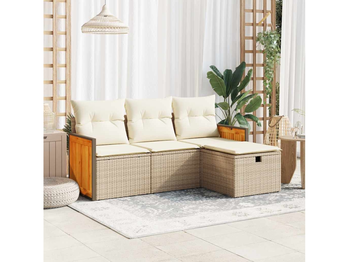 Conjunto de Móveis para Jardim HARLANV1 com 4 peças, sofás com almofadões Vime vidro