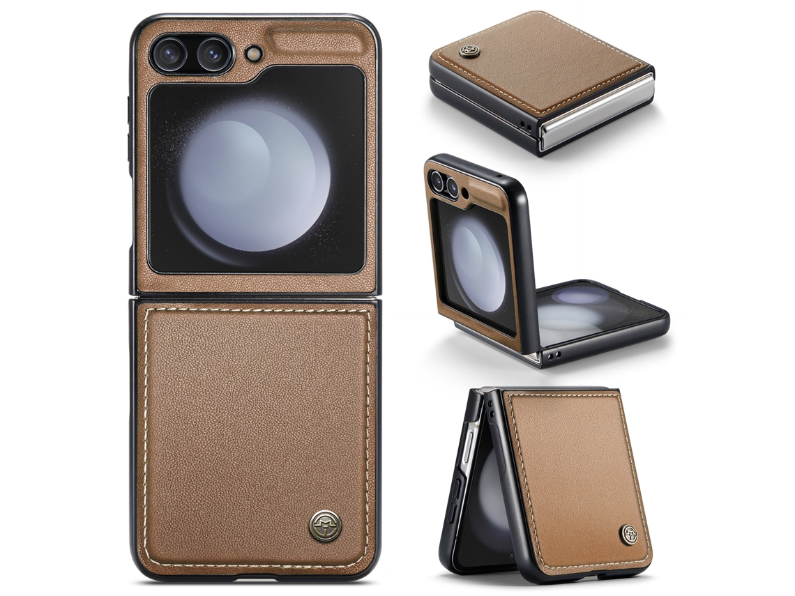 Nova Capa Dobrável Para Celular Em Couro Sintético Com Proteção Antirroubo.marrom - Samsung Z Flip 5