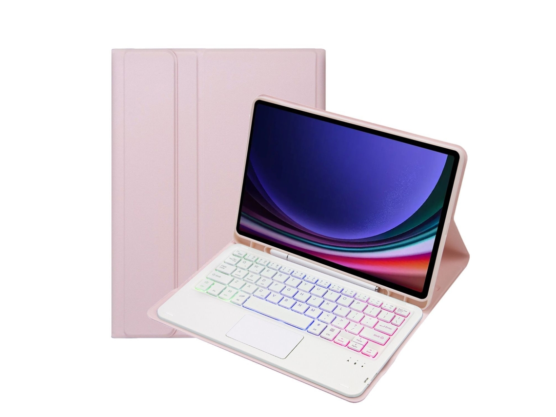 Capa Com Teclado Bluetooth Para Samsung Tab A7 10.4 Com Retroiluminação, Rosa E Branco