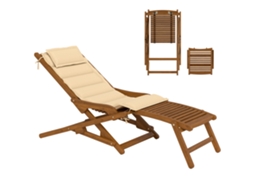 Espreguiçadeira de Madeira LAMAISON com Descanso Removível e Almofada, 158x61x70 cm, Bege