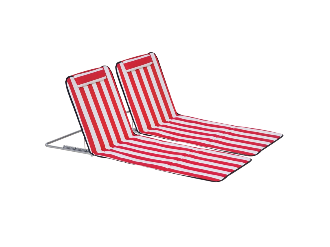 Conjunto de 2 Espreguiçadeiras Dobráveis de Praia com Encosto Ajustável de 5 Níveis e Bolsa. Vermelho Ge