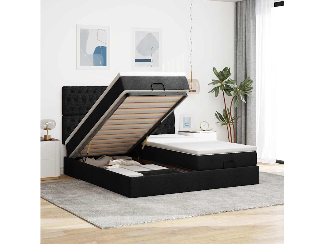 63 / 5,000vidaxl Estrutura De Cama Otomana Com Colchões Tecido Preto