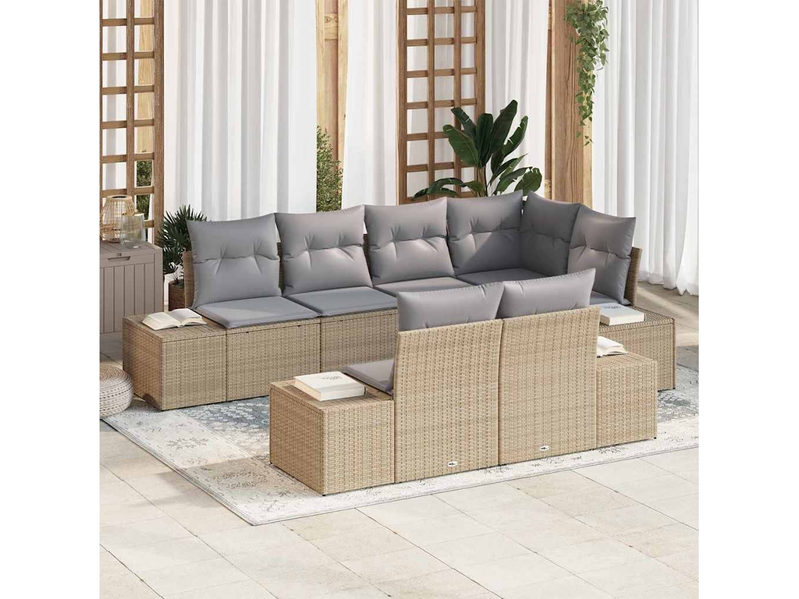 Vidaxl Conjunto De Sofá De Jardim 7 Unid. Bege E Cinza Claro Vime Pe