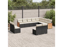 Vidaxl 12 Pcs Conjunto De Sofás De Jardim C/ Almofadões Vime Pe Preto