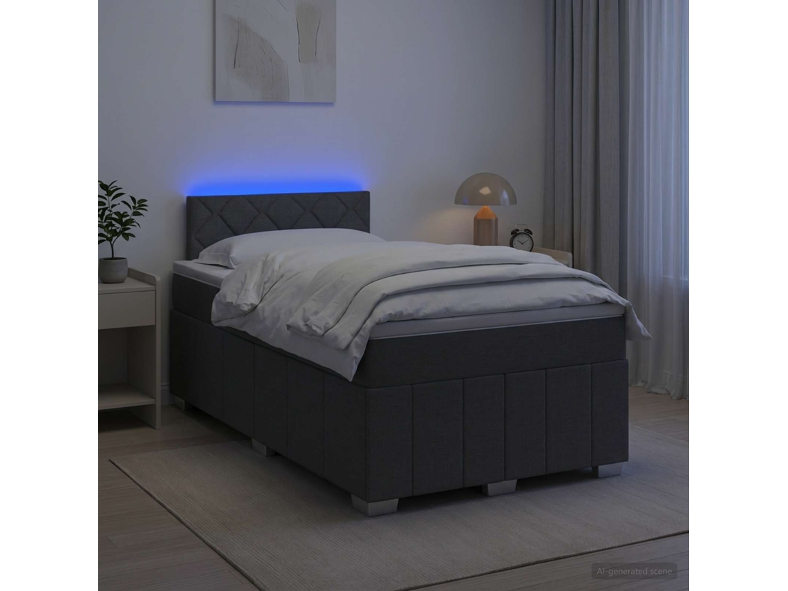 Vidaxl Cama Box Spring Com Colchão Cinzento-escuro 120 X 190 Cm Tecido