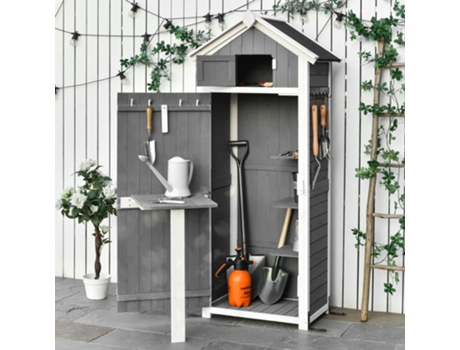 Outsunny Armário De Jardim Em Madeira Cinzento Com Porta E Telhado 78x52,5x182cm Para Armazenamento Exterior Nestor