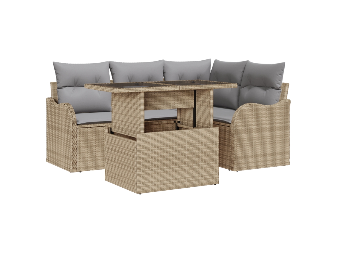 Conjunto 5 Conjunto De Jantar Para Exterior Vidaxl Bege Vime Pe (100 X 55 X 73 Cm)
