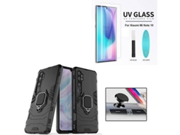 Kit Capa, Película de Vidro Nano Curved UV e Suporte Magnético Auto Xiaomi Mi Note 10 Pro PHONECARE Militar Preto