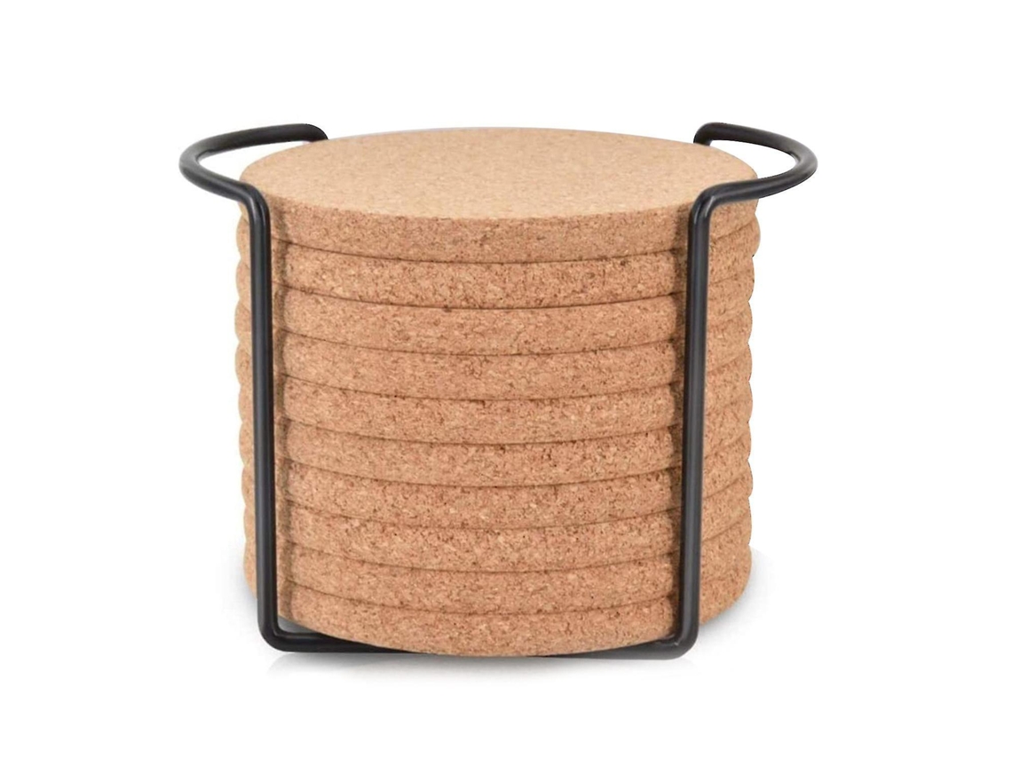 Porta Copos Redondos De Cortiça Para Bebidas, Com Suporte De Metal, Porta Copos Reutilizáveis Para Bebidas Geladas Slowmoose