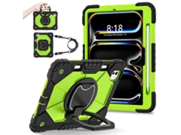 Capa Hengrongshen para iPad Pro 11, capa de silicone com suporte e alça de ombro, amarela e verde (2024)