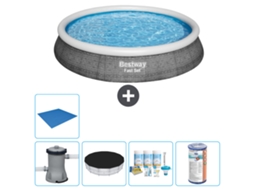 Piscina Inflável Redonda BESTWAY de Conjunto Rápido Estampa de Rattan 396 X 84 Cm Incluindo Bomba Acessórios Cb11