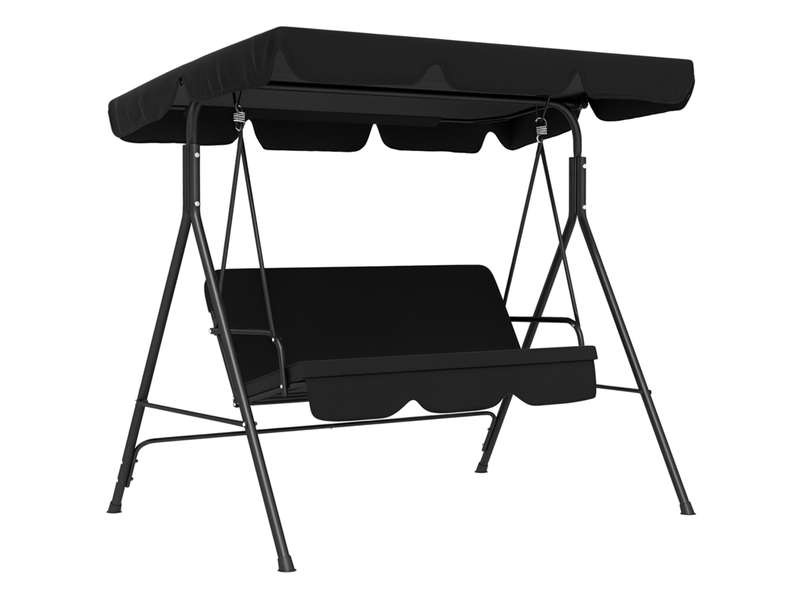 Baloiço de jardim de 3 lugares com almofada, toldo ajustável e estrutura de aço 172x110x153cm preto BTFORUS