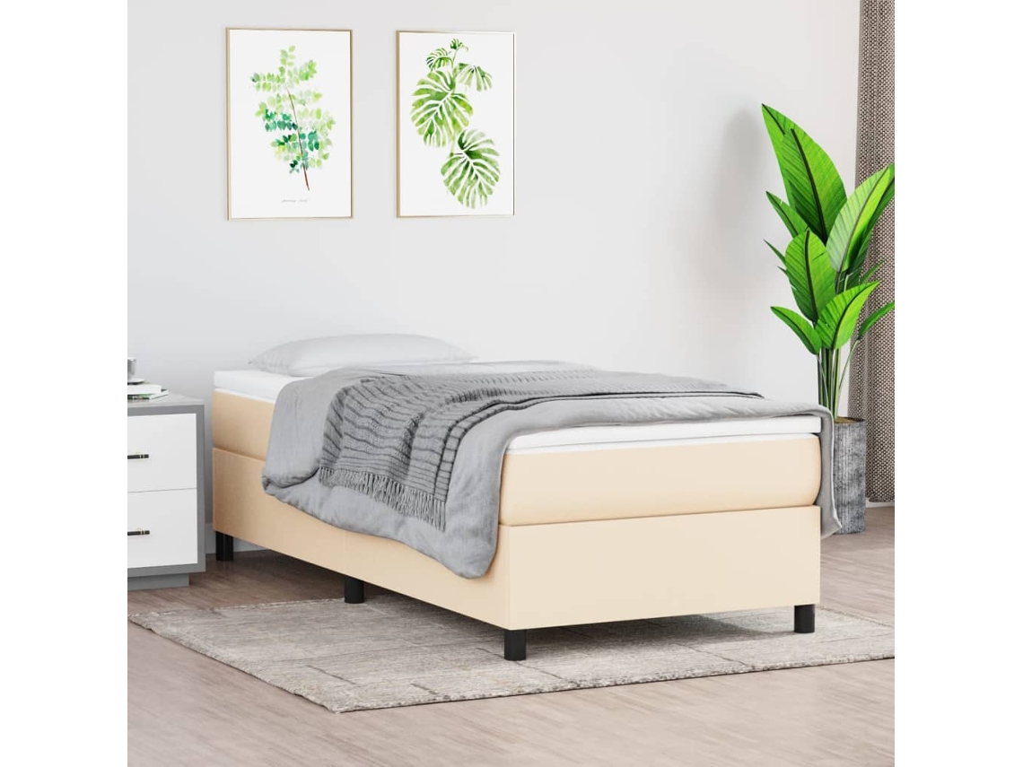 Cama Com Molas/colchão 80x200 Cm Tecido Cor Crème