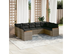 Vidaxl 9 Pcs Conjunto Sofás P/ Jardim Com Almofadões Vime Pe Cinzento