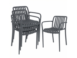 Conjunto 4 Cadeiras Jardim Ergonômicas Ripadas Cinza Escuro