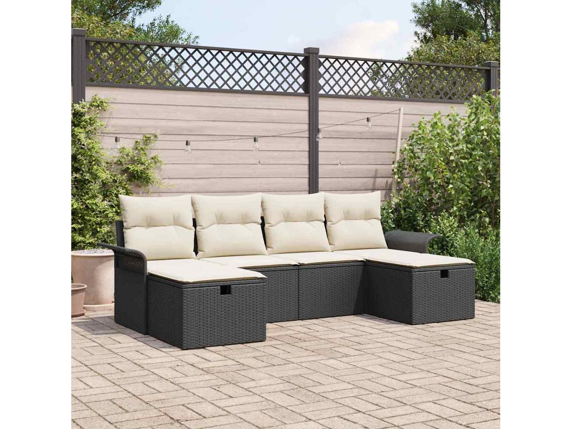 Vidaxl Conjunto De Sofá De Jardim Com Almofada 6 Pcs Rattan Sintético