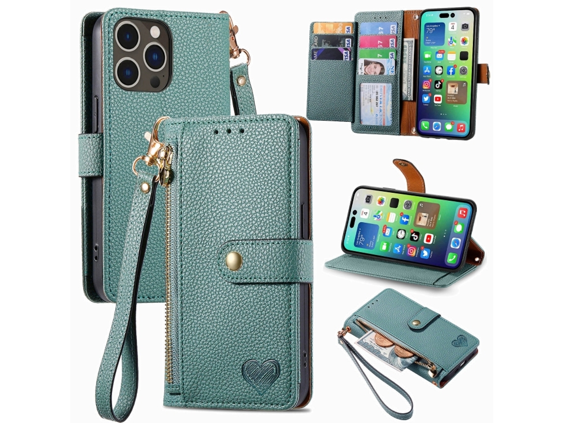 Capa De Couro Com Cordão E Zíper Love Para Iphone 16 Pro