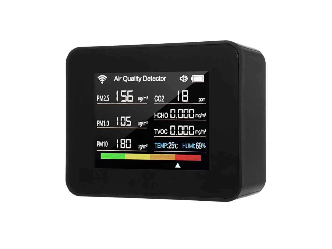 Monitor de qualidade do ar Tuya WiFi, 13 em 1, detecta CO2, TVOC, HCHO, PM2.5, PM1.0, PM10, umidade, temperatura, com alarme | S/MARCA