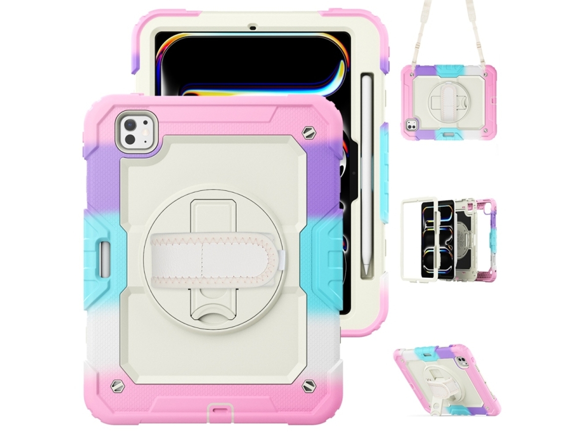 Capa Para Ipad Pro 11 2025/2024 11 Polegadas À Prova De Choque,com Suporte E Alça De Ombrorosa Arco-íris