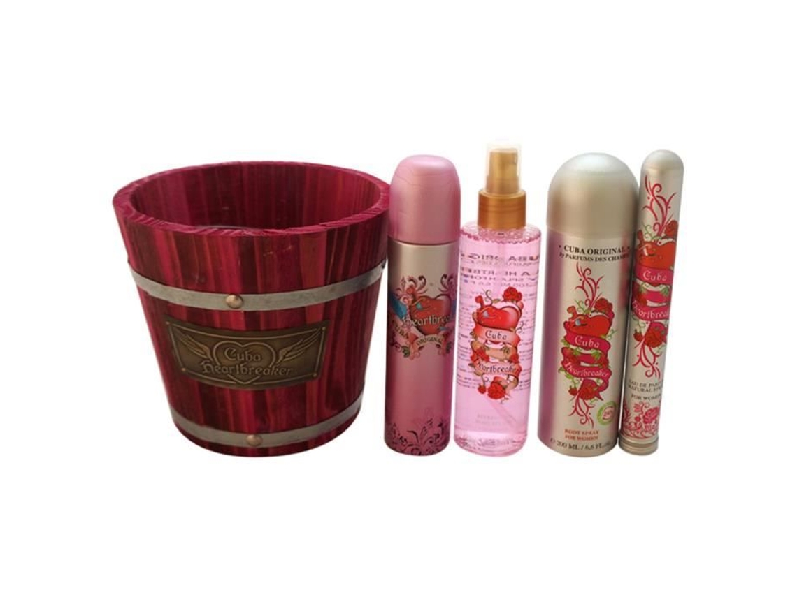Cuba Heartbreaker By Cuba For Women Conjunto De Presente De 4 Peças, Spray Edp De 3,3 Onças, Spray Edp De 1,7 Onças, Spray Corporal De 6,6 Onças, Co